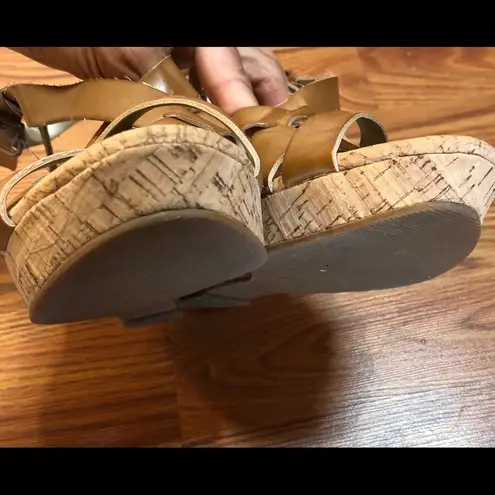 Guess  Brown Strappy Cork Wedge Sandals S8