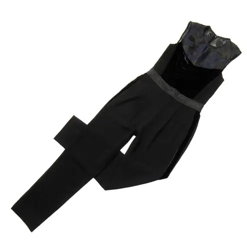 Rebecca Taylor NWT Velvet & Organza Floral Jumpsuit in Dark Violet Black 2 $525