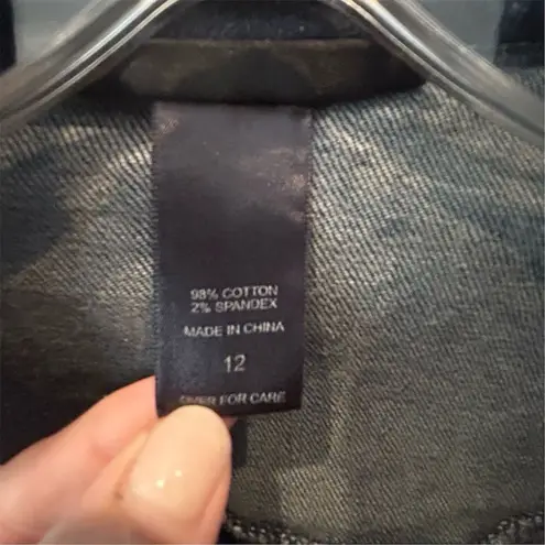 None Jean Jacket Women's Size 12 Blue Denim Jacket Pearl Studded Frayed Hem