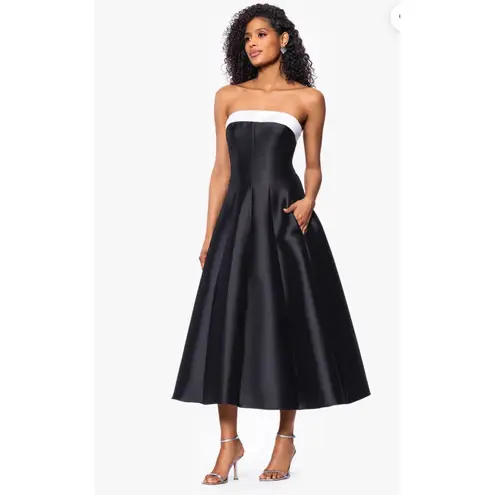 Betsy and Adam Black & White Strapless Satin Gown - Size 4 (new)