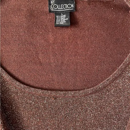 Ny Collection Women’s Brown Shimmer Front Tie Layered Top | Large