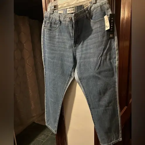 Tribal NWT 50th Anniversary Audrey color block mid rise slim cropped jeans sz 10 Blue