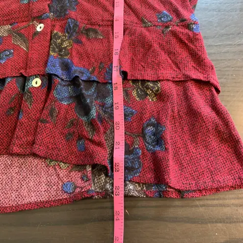 Habitat Floral Print Button Down Peplum Top Red Blue Women's Size Small Church