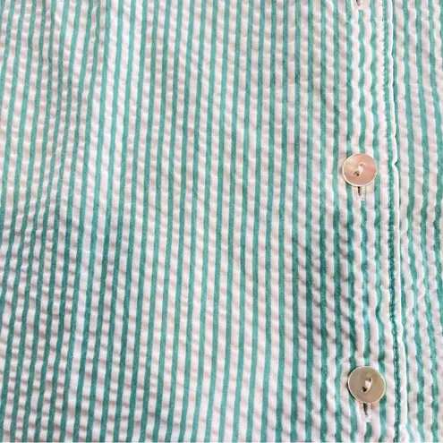 L.L.Bean  Mint Green White Seersucker 3/4 Sleeve Button Shirt MEDIUM