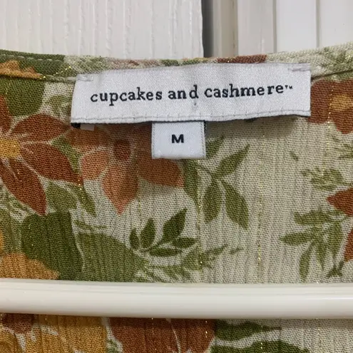 Cupcakes and Cashmere Floral and Metallic Top with Smocking and Tassels Size Med