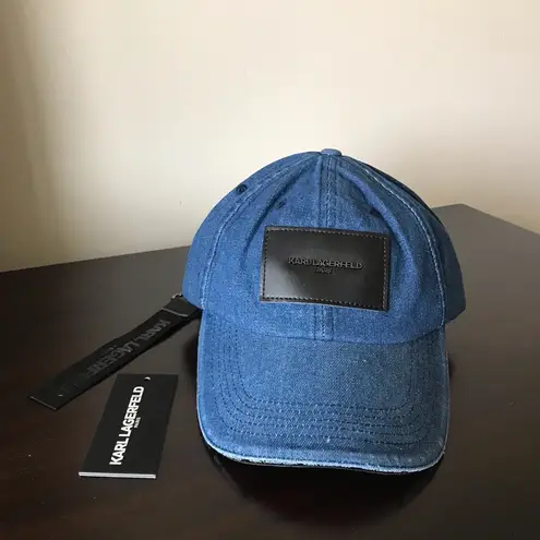Karl Lagerfeld Denim Baseball Cap With Logo Keychain, NWT