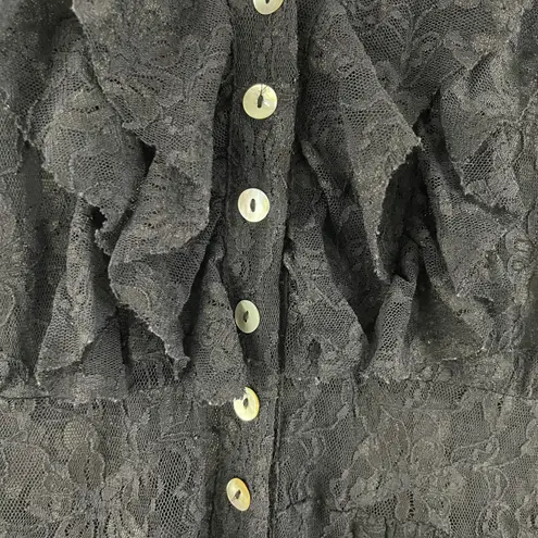 Sam & Max Vintage 90’s Black Dark Academia Gothic Lace Semi Sheer Short Sleeve Blouse Top