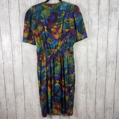 Vintage Via Sant Andrea Dress Women 14 Petite Multicolor Floral Artsy Retro 80s Size 14P
