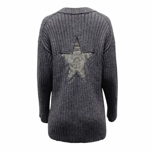Alexander Wang safety pin star chunky rib knit wool v-neck tunic sweater