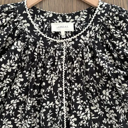 The Great The Elm Top Puff Sleeve Cottonwood Floral Black and Cream Size 1 / S