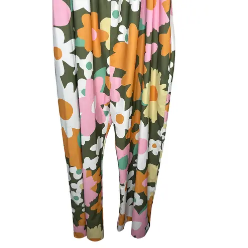 Floral Jumpsuit Wide Leg Square Neck Sleeveless Casual Lounge Women Plus Size 2X Green