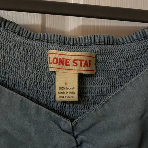 Women's Denim Blue Ruched Blouse from Lone Star Size L