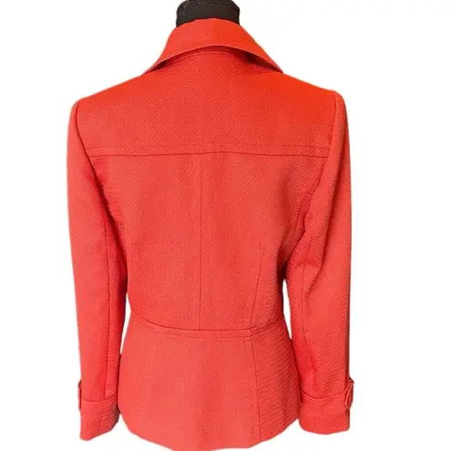 Tahari ASL Double Breasted Blazer w/ Belted Cuffs & Gold Buttons Orange Red SZ.4