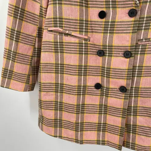 Nasty Gal  Blazer Dress Size 8 Plaid Decisions Menswear Style Pink Yellow Button