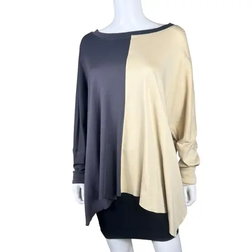 PLANET by Lauren G Lagenlook Two Tone Oversized Swing Top Gray Size undefined