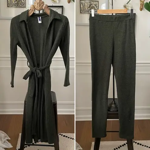 Vintage 90s Fashion Love Dark Green Sweater Pants Duster Cardigan L Size L