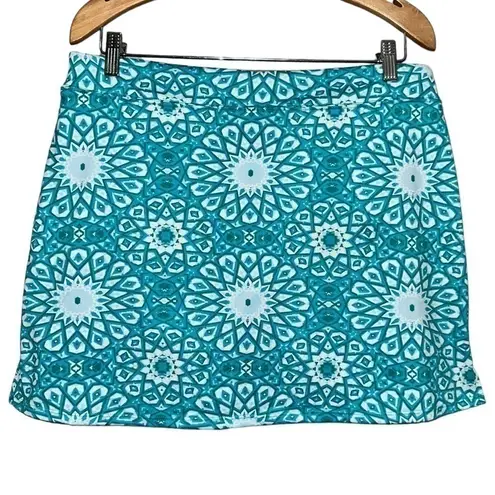 Tranquility Colorado Clothing L Teal Green White Kaleidoscope Block Print Skort Size L