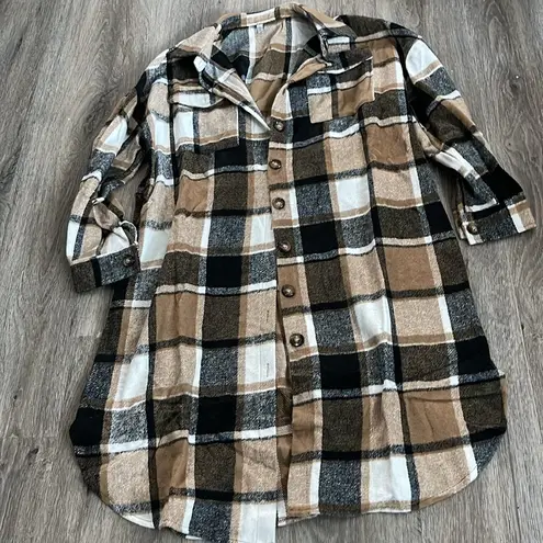 Brown Multicolored Plaid Shacket Size Medium - Image 4
