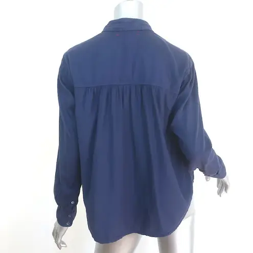 Xirena Womens Cotton Collared Long Sleeve Round Hem Top Solid Navy Size M Blue Size M