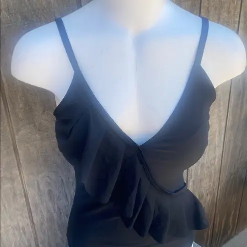 Tempt Me New Woman’s Small Black One Piece Swimsuit with Ruffle Detail and V-Neckline