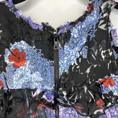 Alice + Olivia  Size 10 Nichola Black Blue Red Cold Shoulder Ruffled Floral Dress