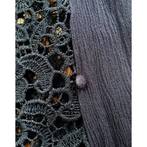 Cozy Casual Tunic Top Shabby Chic Cottagecore Crochet Sleeveless Boho in Navy Medium