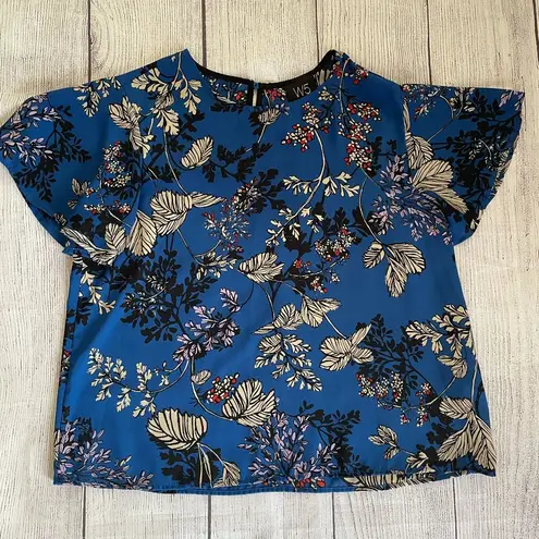 W5 Anthropologie Concept Blue Floral Blouse Size M
