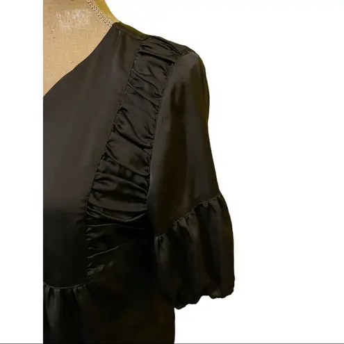 Pink Twill Women’s Babydoll Blouse Charcoal Gray Satin Feel Size M Short Sleeve Size M