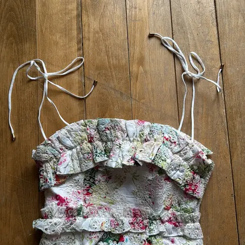 INDIKAH Chic White and Pink Corset Mini Ruffle Dress Medium NWT