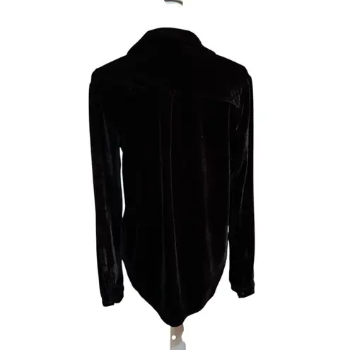L'Academie Los Angeles Black Velour Button Down Shirt Top Women's Size Small