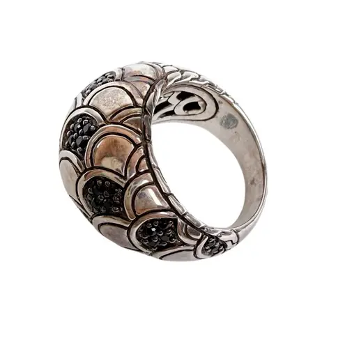 John Hardy Sterling Silver 925 Naga Lava Black Sapphire Dome Ring Cocktail .925