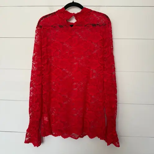 Women’s 2X Plus Size Red Lace Longsleeve Top Blouse New