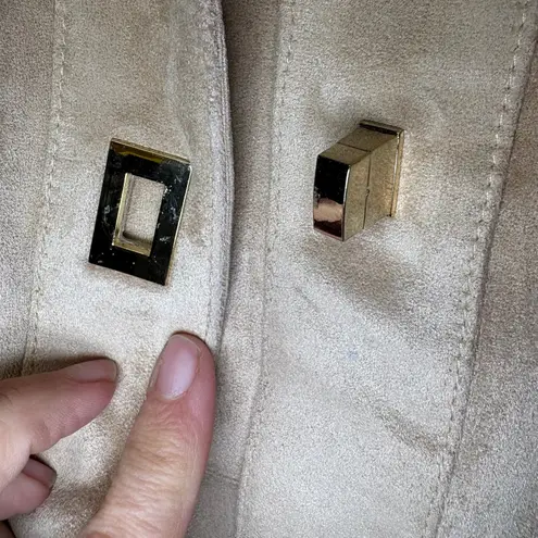 Gretchen Scott Women's Coat Faux Suede Gold Accents Pockets Size 14 NWT Tan