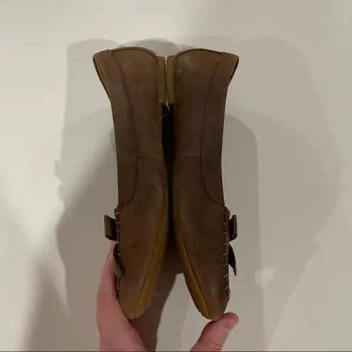 Born Brown Leather Slip On Moccasin Stitch Toe Flat Shoes Size 7