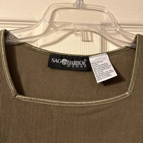 Sag Harbor Vintage Square Neck Olive Green Blouse 1X