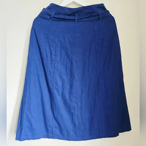 Sézane Sezane Amandine Button Front Tie Waist Linen Midi Skirt Blue
