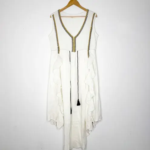 Sundance Talisman White Ruffle Maxi Dress with Tassel Tie Women’s Medium