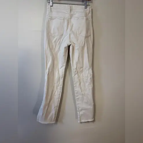 Frame Sz 27 White Le Sylvie Crop High Rise Straight Fit Jeans Side Slit EUC