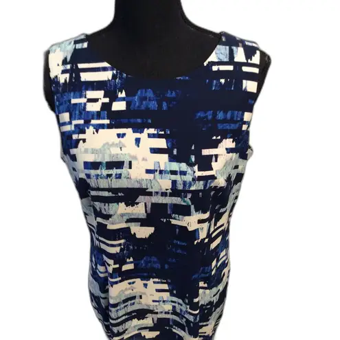 Mario Serrani Italy Navy White Stretch Sleeveless Shift Dress Size 12 EUC
