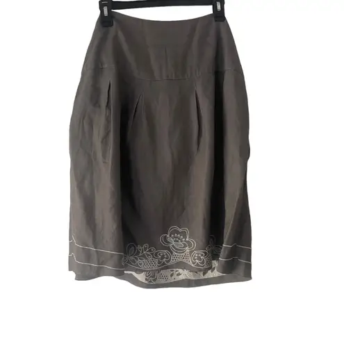 Metro Wear Women's Size Large Grey Embroidered Tie Above Knee Skirt Gray