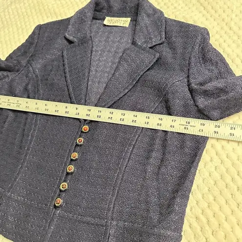 St. John  Blazer Jacket Women's Large Navy Blue 3/4 Sleeves Front Button Closure