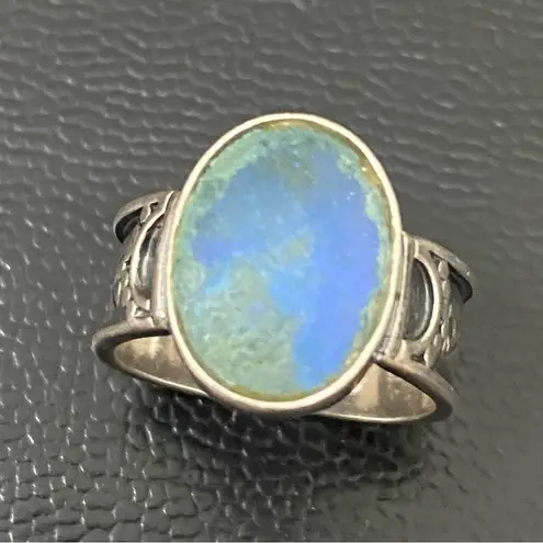 Sterling Silver Vintage Native American Signed SA 925 Blue Teal Stone Ring Sz 8