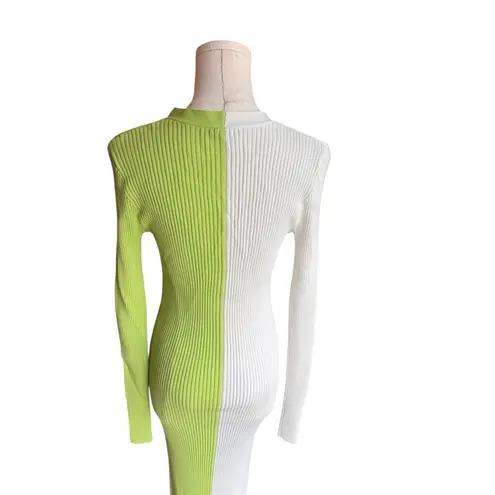 STAUD - Shoko Sweater Dress Lime White Colorblock Midi Sz M