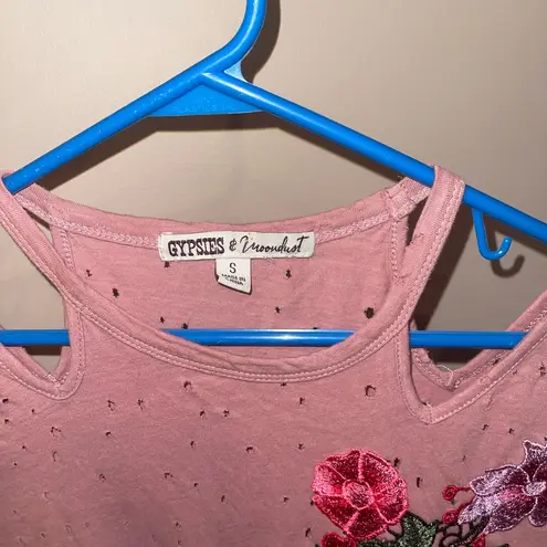 Gypsies & Moondust Pink Floral Embroidered Women's Top size small Y2K