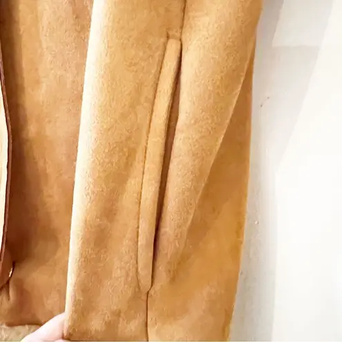 ZARA  Faux Fur Ultrasuede Coat Brown Size Small Snap Front Blogger Fave Cozy