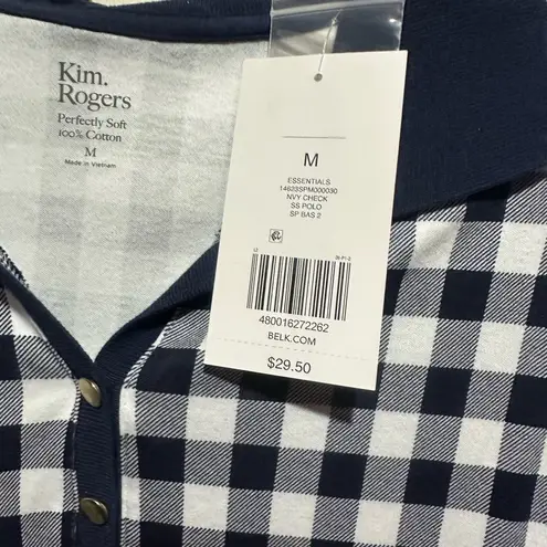 kim rogers  women's collared plaid checked navy shirt. Size medium