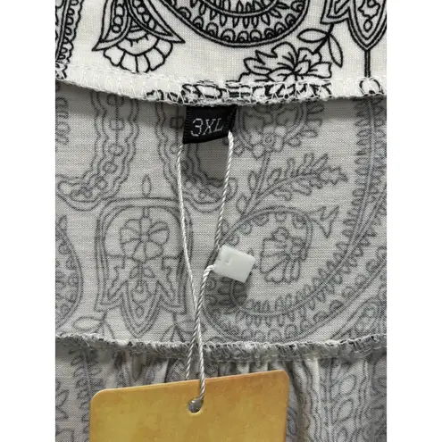 Allegrace White/Blk Paisley V Neck Short Sleeve Size 3XL Flowy Boho Plus Black