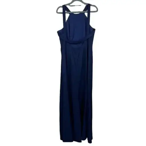 NWT Dessy Collection High Halter Neck Open Back Crepe Gown 16 Midnight Blue