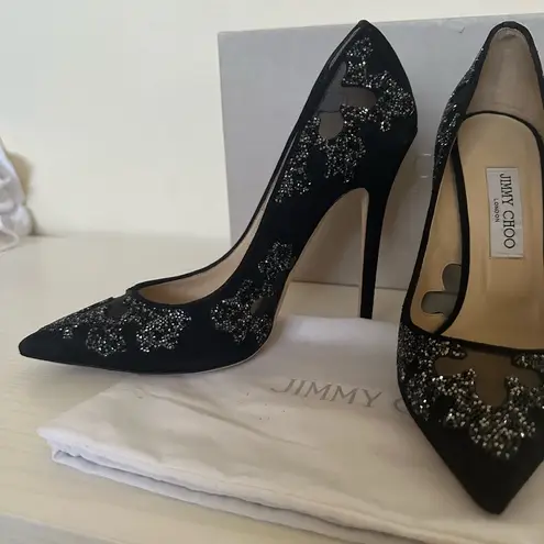 Jimmy Choo Karmel Crystal Rock Embellished Mesh Suede Pumps 120mm sz 40 / 9