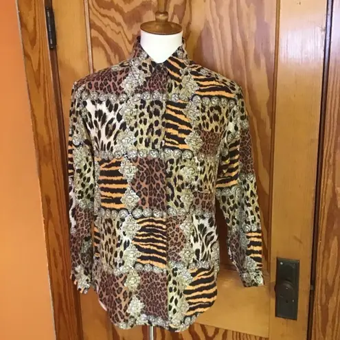 Preston & York Retro Y2K silk safari blouse
